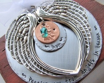 Pennies from Heaven Memorial Ornament Personalized Memorial Ornament Christmas Ornament Angel Wing Ornament Memorial Gift Mom Ornament