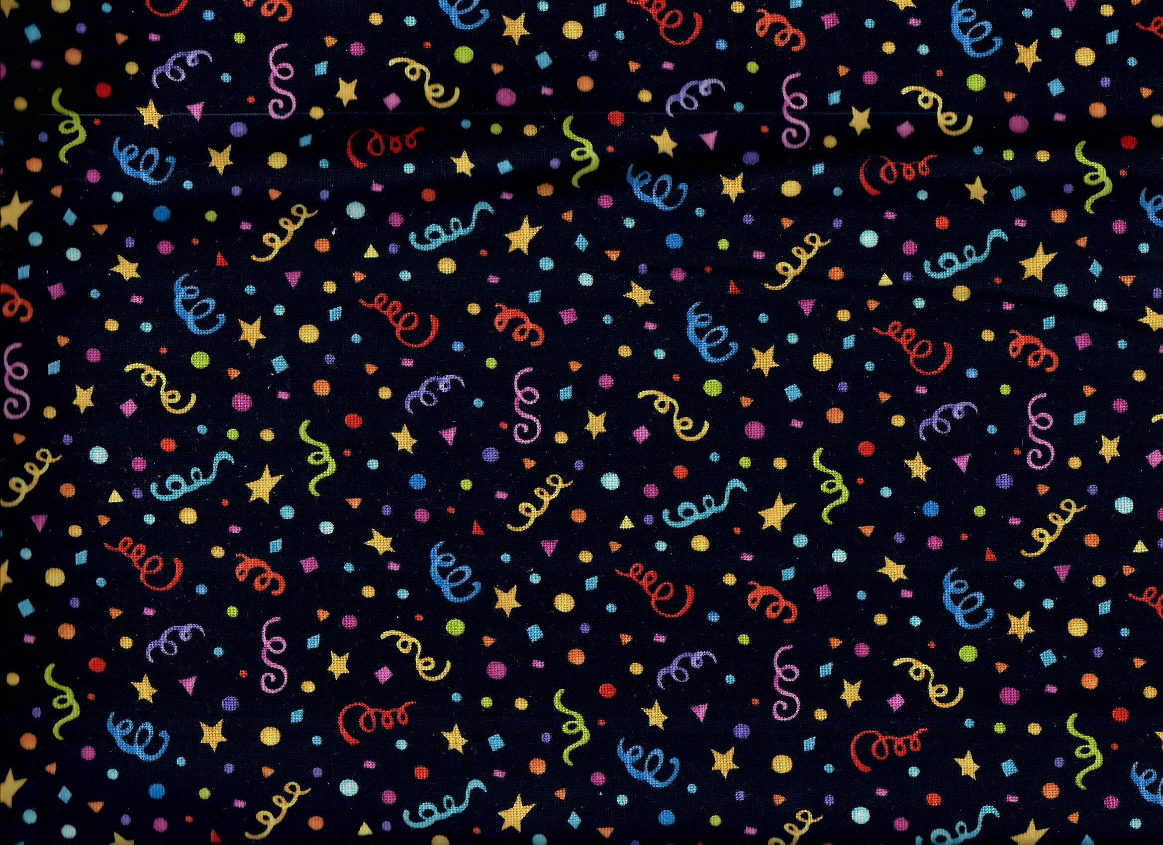 Let's Celebrate Confetti fabric black Beth Logan for Henry Glass by the continuous YARD from