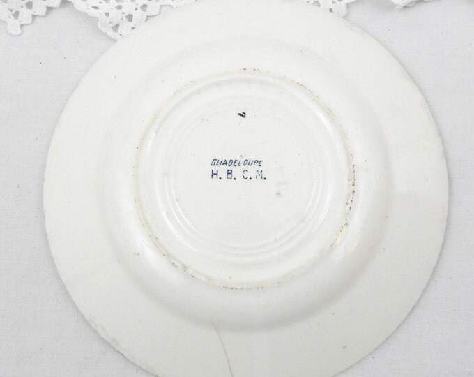 2 Antique French H.B.C.M China Dessert Plates with Dark Blue Transferware Wild Rose Pattern, Chateau, Chic, French Country Decor, Cottage