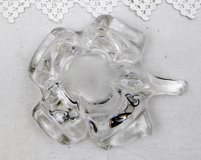 Large Vintage Murano Style Art Glass Mid Century Four Leaf Clover Clear Crystal Glass Ashtray / Bowl / Cigar Bowl, Retro Vintage Home
