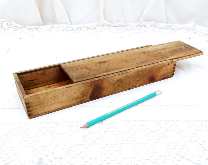 Antique French Wooden Pencil Box with Sliding Lid, French Country Decor, Retro, Vintage Desk, Home, Office, School, France, Pupil, Writing
