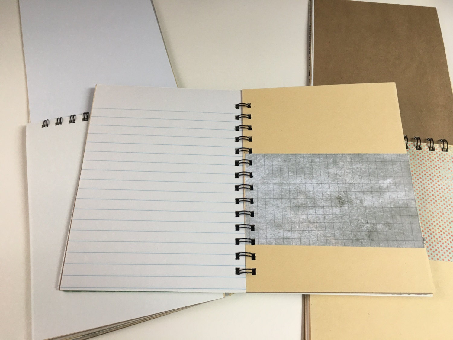 Set of 3 Spiral Notebook Vintage Inspired Mixed Papers