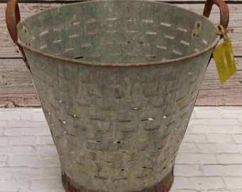 Vintage Salvage Olive Bucket Basket