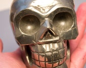 Pyrite Fools Gold Crystal Skull Giant Sized Hand Carved Priced reduced 4 1/4 Inches Helps Create Large Cash Flow!