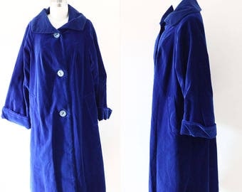 1960s blue velvet swing coat // royal blue coat // vintage coat