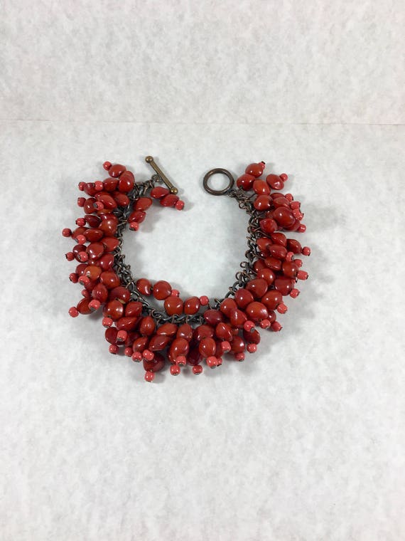 Red Dangle Lotus Seed Beaded Bracelet Red Holiday Beaded