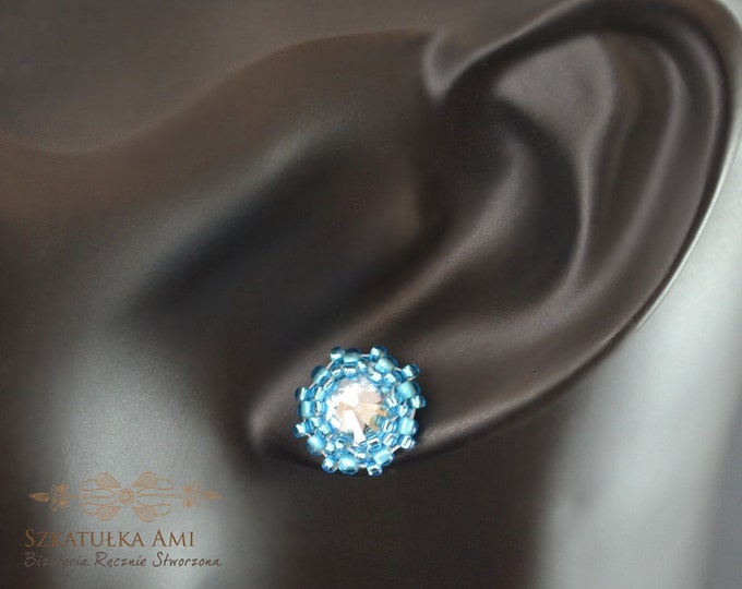 Thumbnails blue crystal blue swarovski effect ab small earrings blue earrings cute earrings seed beads earrings light blue valentine gift