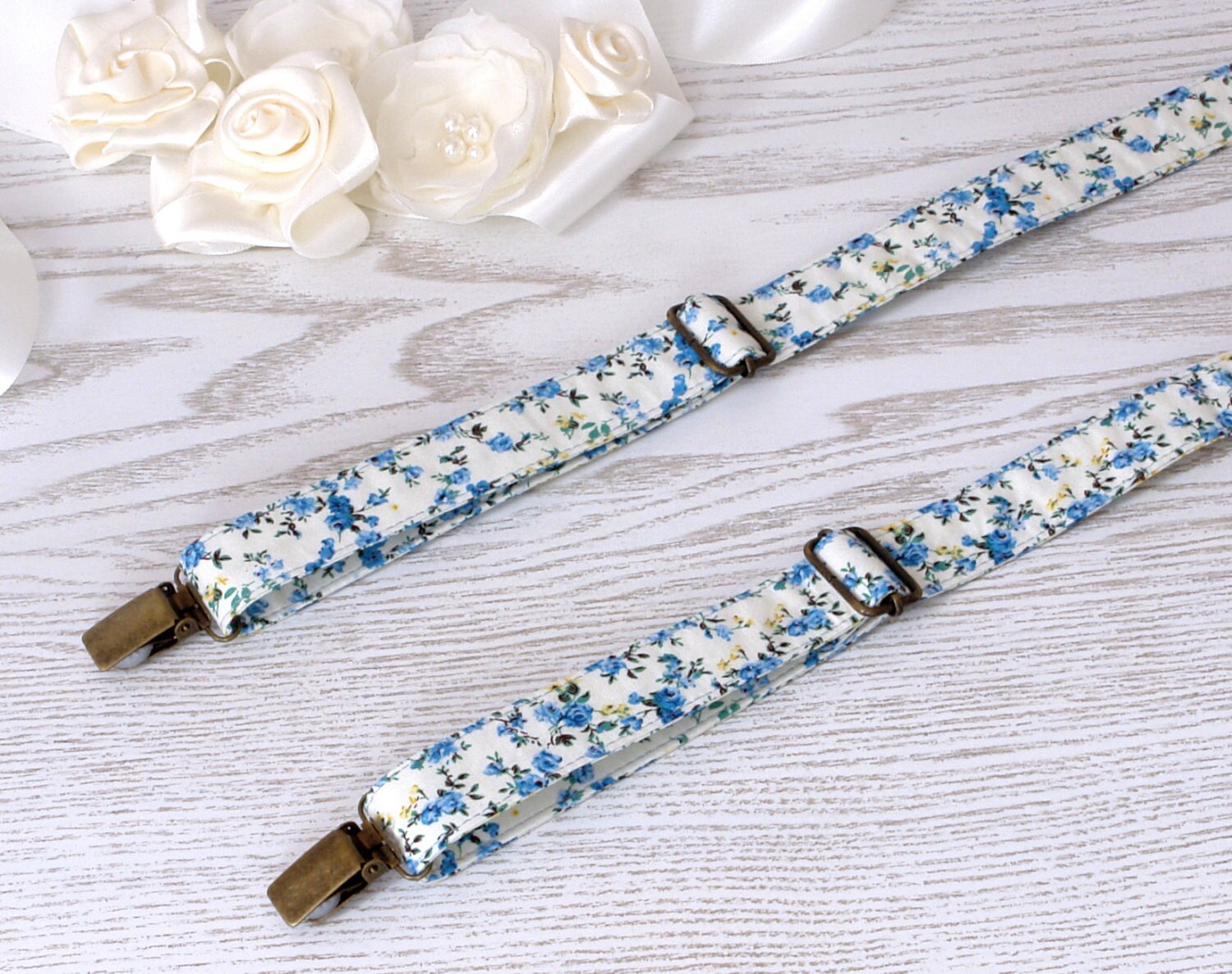 Suspenders Floral Off White Floral Light Blue Wedding