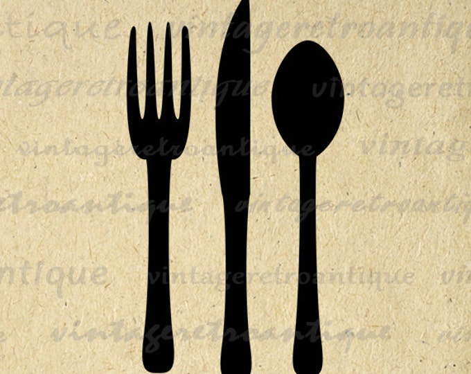 Printable Image Fork Knife and Spoon Silverware Graphic Food Icon Download Digital Kitchen Vintage Clip Art Jpg Png Eps HQ 300dpi No.4027