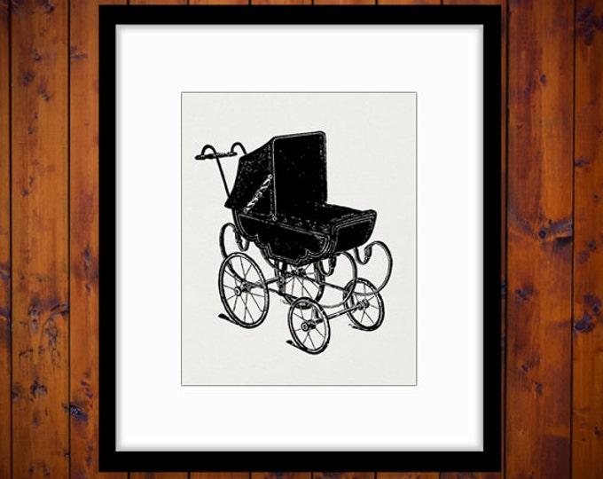 Antique Baby Carriage Digital Graphic Download Stroller Printable Illustration Image Artwork Vintage Clip Art HQ 300dpi No.1437