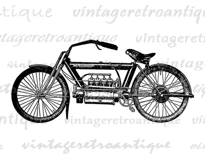 Antique Motorcycle Printable Digital Graphic Image Download Vintage Clip Art Jpg Png Eps HQ 300dpi No.3415