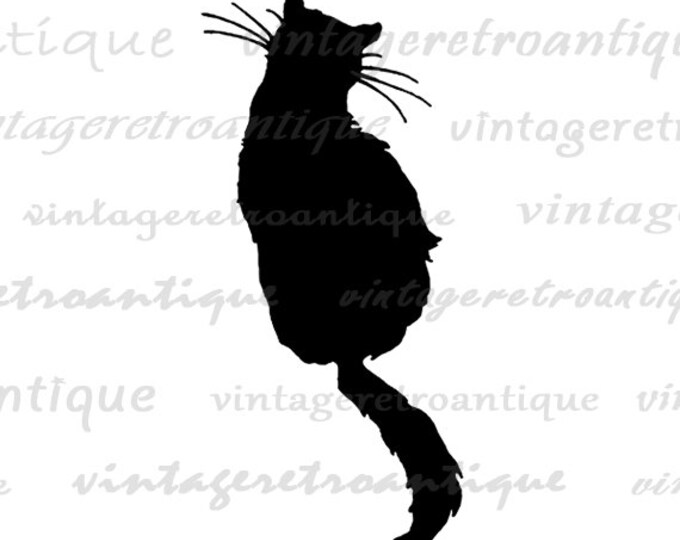 Printable Graphic Cat Silhouette Image Animal Artwork Download Digital Vintage Clip Art Jpg Png Eps HQ 300dpi No.3668