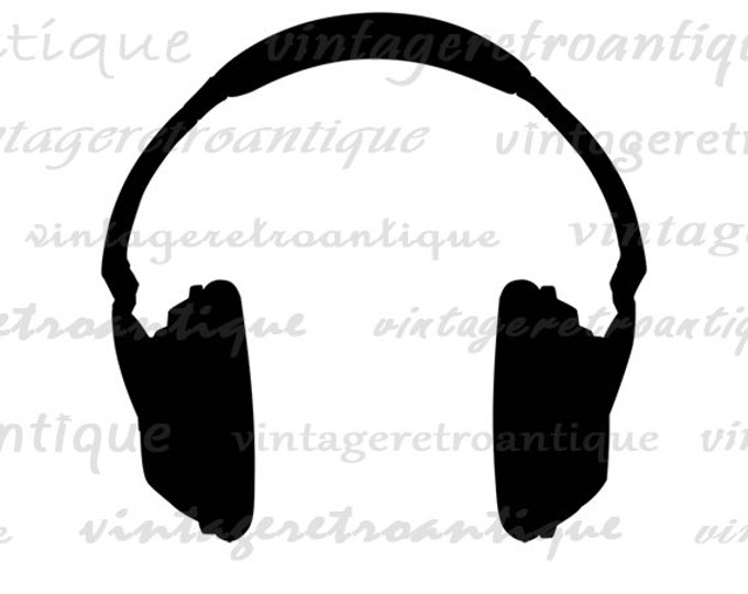 Headphones Silhouette Music Digital Printable Download Image Graphic Antique Clip Art Jpg Png Eps HQ 300dpi No.3361