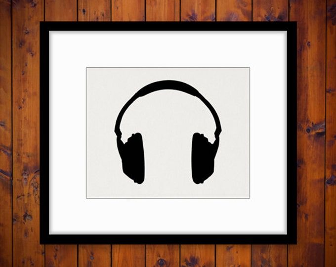 Headphones Silhouette Music Digital Printable Download Image Graphic Antique Clip Art Jpg Png Eps HQ 300dpi No.3361