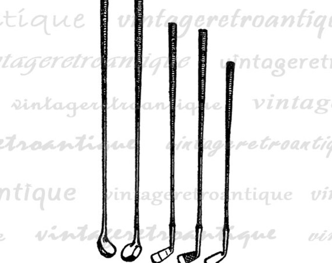 Printable Golf Clubs Graphic Download Image Golf Digital Illustration Antique Clip Art Jpg Png Eps HQ 300dpi No.4167