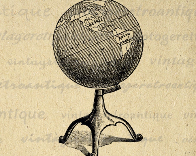 Antique Globe Digital Graphic Printable Earth Planet Image Download Vintage Clip Art Jpg Png Eps HQ 300dpi No.2964