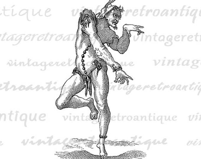 Printable Graphic Dancing Demon Image Digital Download Illustration Vintage Clip Art Jpg Png Eps HQ 300dpi No.2301