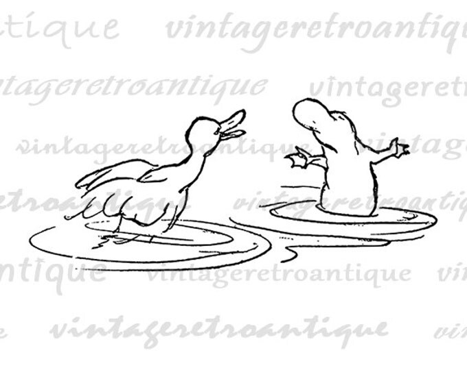 Digital Image Duck and Platypus Download Graphic Cartoon Illustration Printable Vintage Clip Art Jpg Png Eps HQ 300dpi No.1824