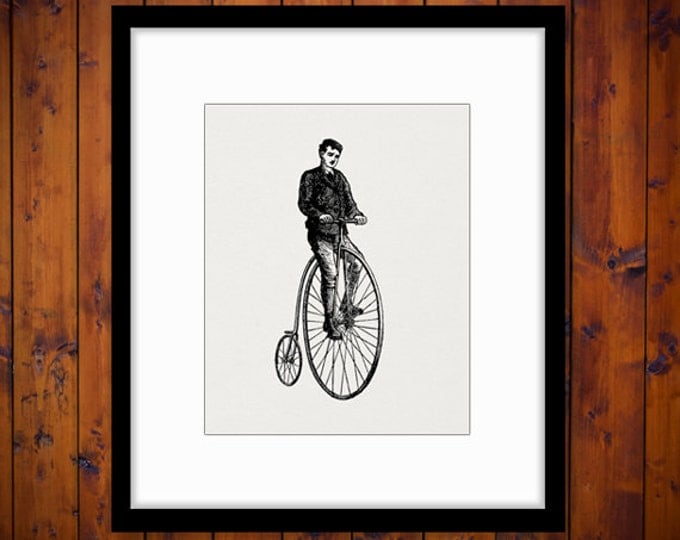 Printable High Wheel Bicyclist Image Digital Velocipede Bicycle Graphic Download Vintage Clip Art Jpg Png Eps HQ 300dpi No.4157