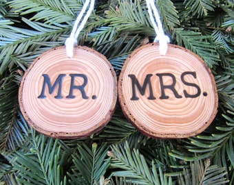 First Christmas Ornament Married, Custom Christmas Ornament, Mr and Mrs, Wood Christmas Ornament