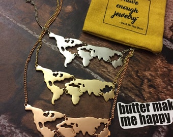 World Map Necklace FREE DUSTCOVER Multiple Colors