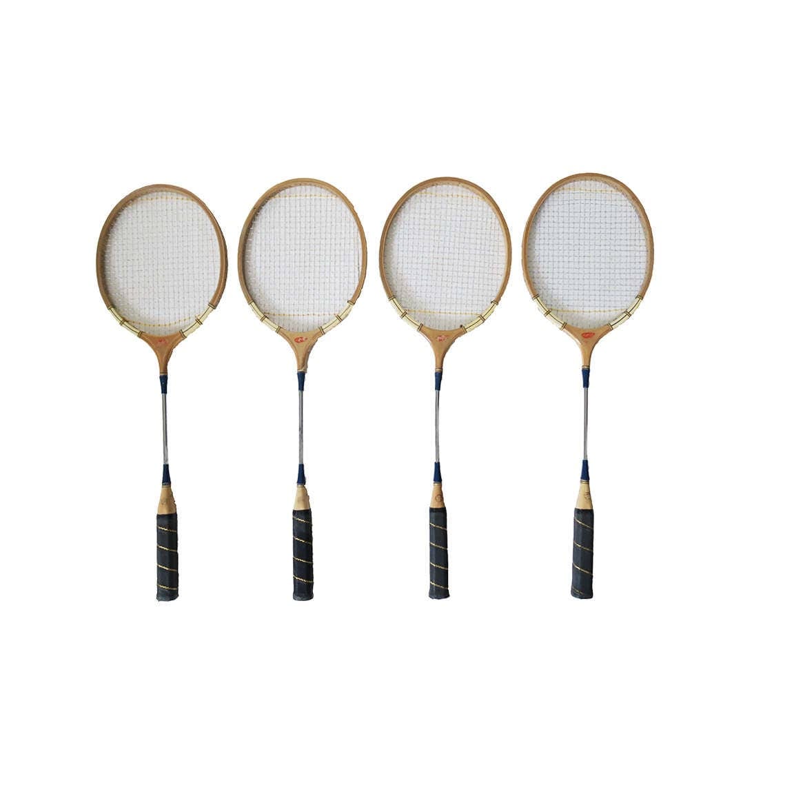 Vintage Sportcraft Blue Wood Badminton Rackets Set of 4