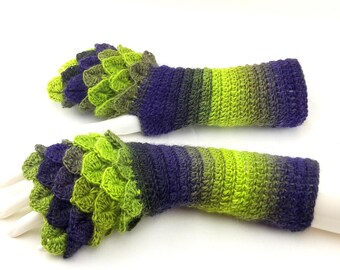 Dragon Gloves, Fingerless Gloves, Hand Knit Arm Warmers