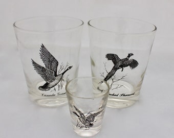 Vintage Game Bird Bar Ware Glasses/ Federal Glass/ Tumbler/ Shot Glass