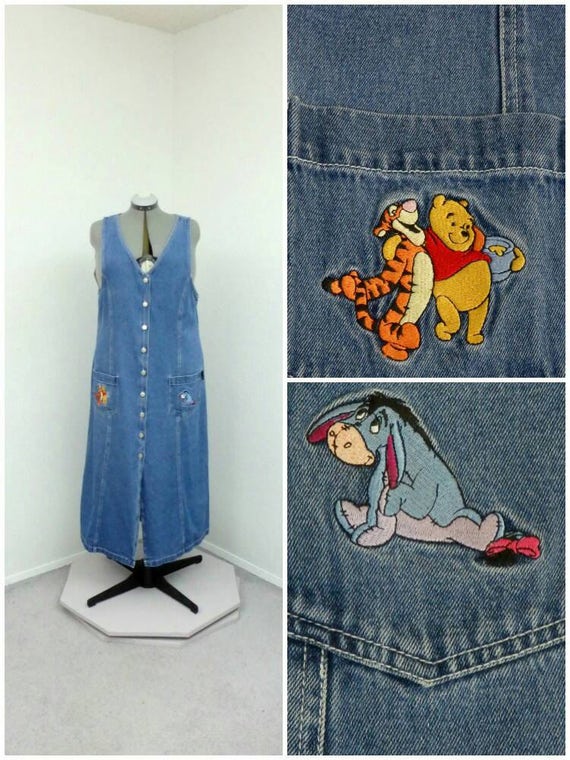 Vintage 90s Plus Size Disney Pooh Denim Jumper Dress Winnie