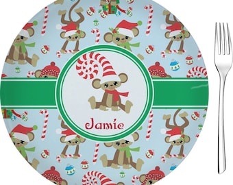 Christmas Monkeys Appetizer / Dessert Plate (8") (Personalized)