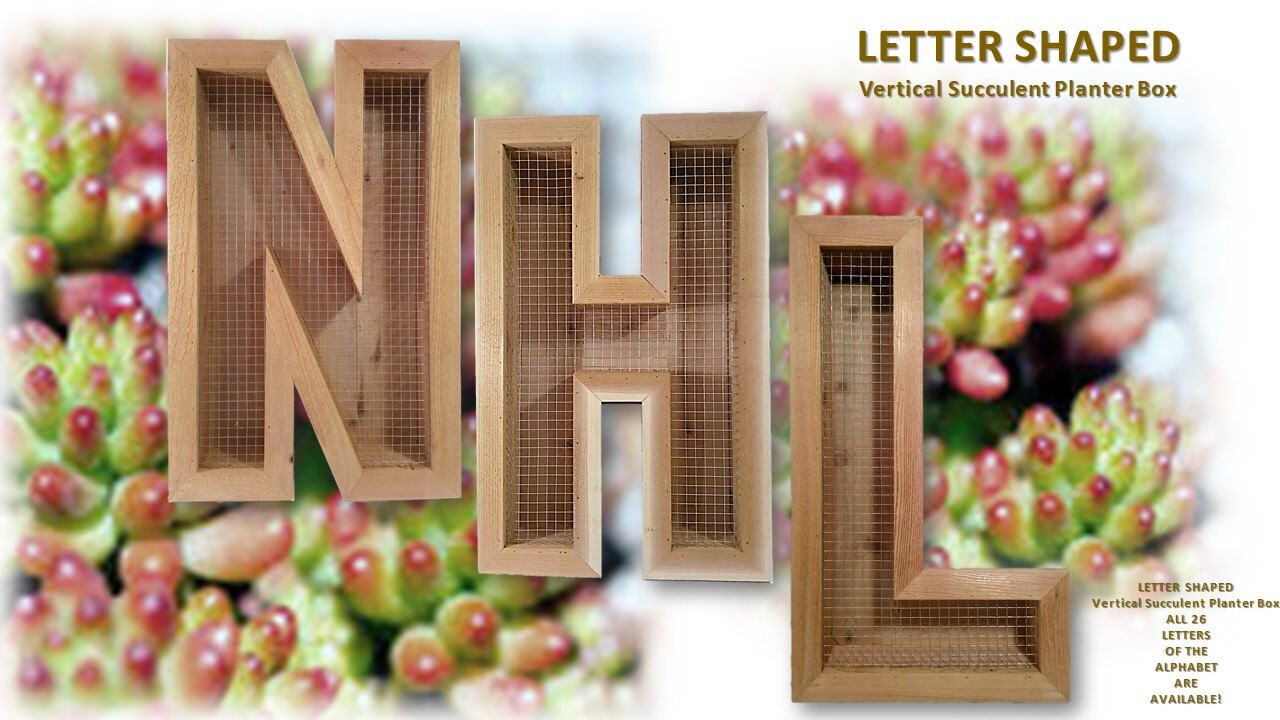 Vertical Succulent Cedar Planter Box Alphabet Letter Shaped