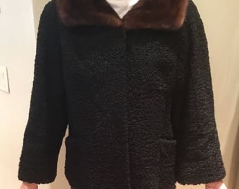Vintage Designer Persian Lamb with Mink Collar Schiaparelli Paris Coat