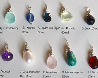 One gemstone dangle, Interchangeable DIY birthstone pendant, charm cluster wrapped briolette Sunstone Moss Kyanite Andalusite, Ruby