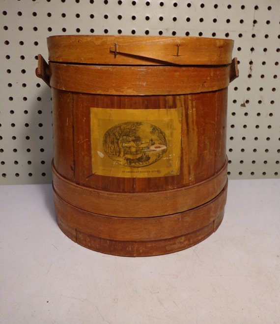 Large Wooden Bucket With Lid Vintage Bucket Use For Storage