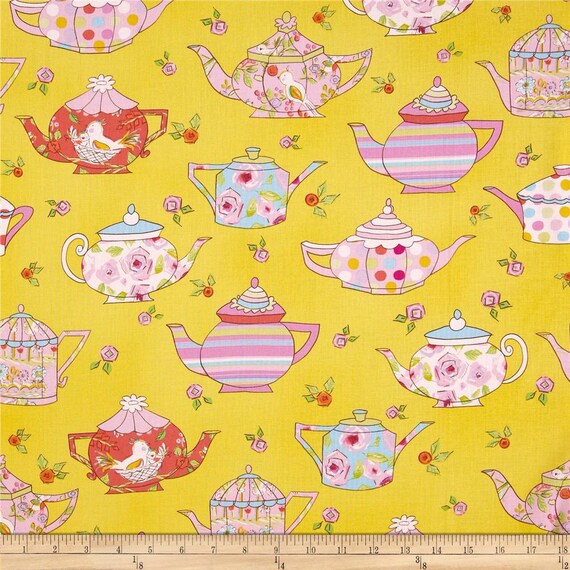 Teapot Fabric by the Yard Floral Quilting Cotton Novelty