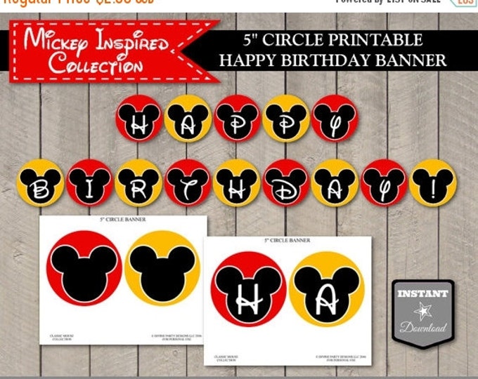 SALE INSTANT DOWNLOAD Mouse Printable 5" Circle Happy Birthday Party Banner / Classic Mouse Collection / Item #1568