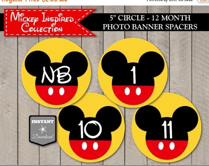SALE INSTANT DOWNLOAD Mouse 12 Month Photo Banner Spacers / 1st Birthday / 5" Circles / Classic Mouse Collection / Item #1549