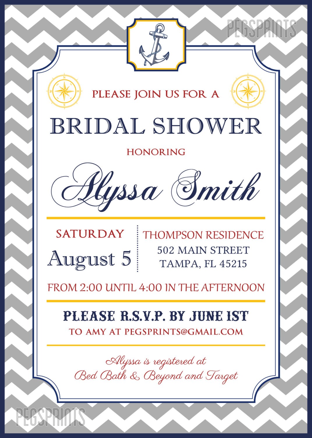 Nautical Bridal Shower Invite Nautical Shower Invitation