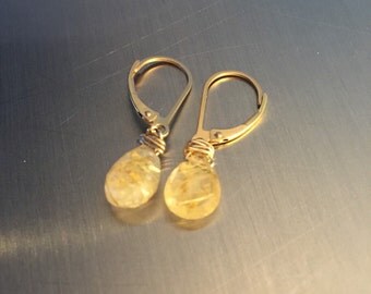 Golden Rutilated Quartz Briolette Earrings