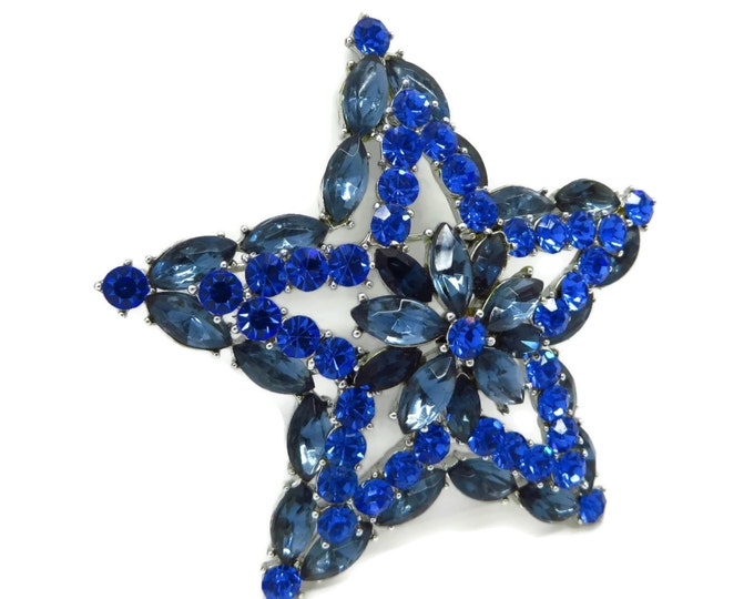 ON SALE! Vintage Weiss Blue Star Rhinestone Brooch, Royal Blue and Federal Blue Rhinestone Pin