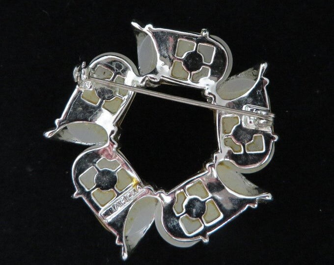 Kramer White Moonstone Crystal Baguette Vintage Wreath Pin