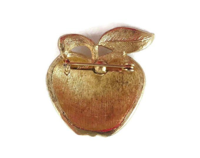 Vintage Coro Brushed Gold Tone Apple Brooch Pin