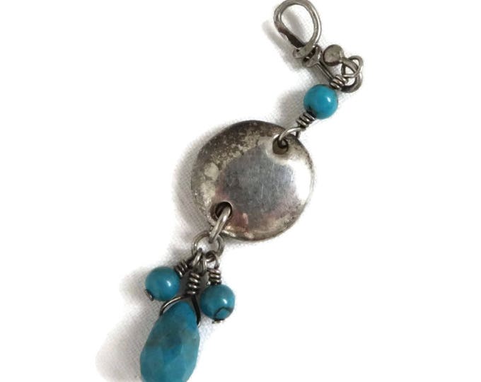 Vintage Turquoise Pendant, Sterling Silver Pendant, Beaded Turquoise Pendant