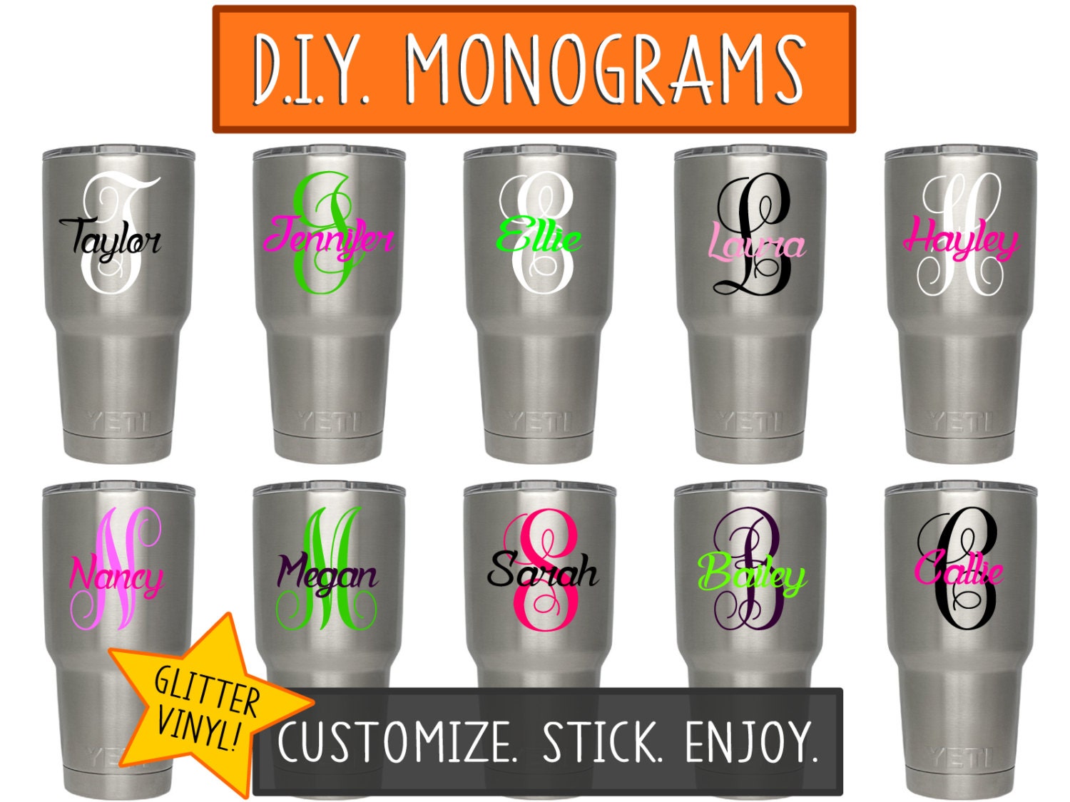 Yeti Monogram Decal. Personalized Yeti Name Decal. Custom