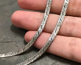 30", 4mm, Vintage sterling silver necklace, Italy 925 silver herringbone chain, stamped 925 Italy DB