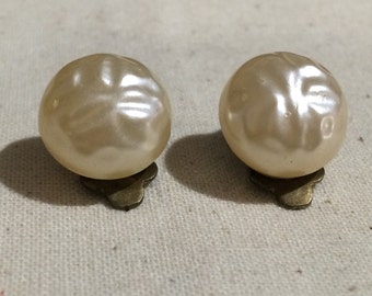 Vintage Pearl Plastic Clip On Hong Kong Earrings