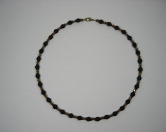 Black Tourmaline Bead & Amber Crystal Bracelet with Antiqued Daisy Spacer Necklace