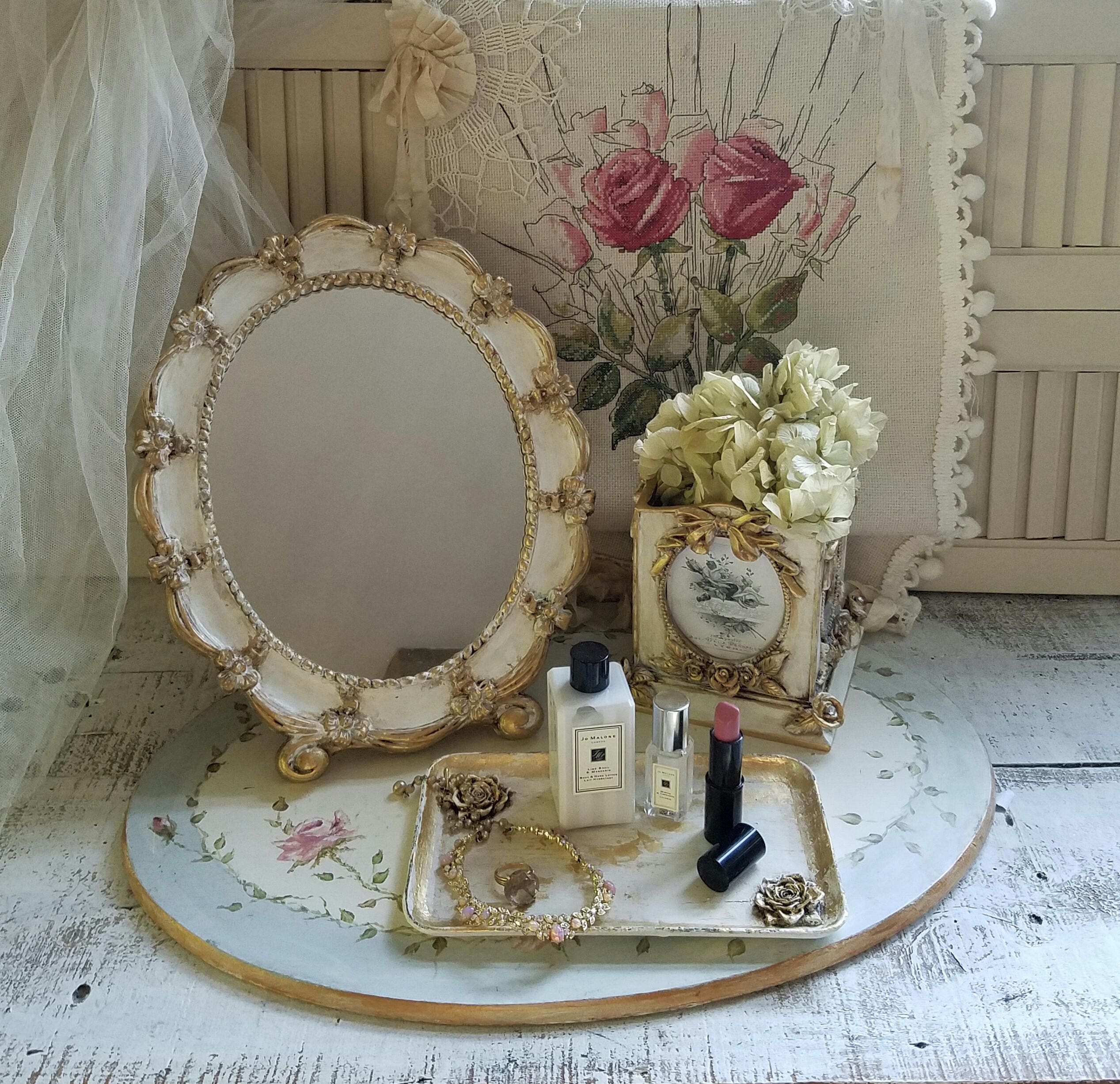 SET OF THREE Standing Mirror Vanity Mirror Tray and Makeup