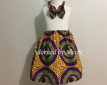 Girls African Print Skirt and Headband