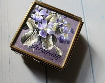 Handcrafted "February" Jewelry/Trinket Glass Box
